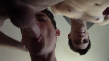 Horny amateur males share young ass in merciless homemade trio