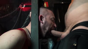 Jailed dude plays submissive when he gets shared in anal threesome