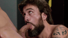 Bearded guy licks young cock and fucks the right ass the hard way