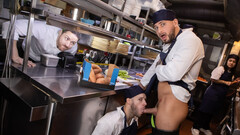 The chef is banging his colleague and cums on his face