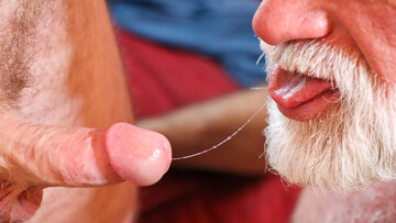 Grey-haired lover with a beard has his way with a teen