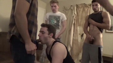 A couple of lads with big cocks are waiting in line