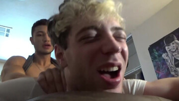 Dude with bleached hair is banged by a couple of pervs