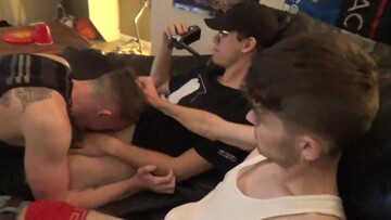 Ginger with a pale body lets a couple of coeds run a train