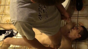 Fucking his tight asshole on the floor of the bathroom