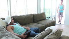 Bored man with a muscular body gets frisky with a dude