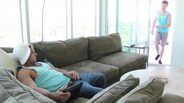 Bored man with a muscular body gets frisky with a dude