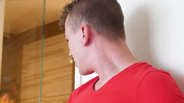 Masturbating while spying on the stepbro in the shower