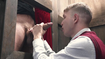 The altar boy gives a blowjob and a handjob to a priest