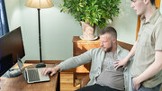 Muscular blonde manager fucks the new guy on his first day at the office