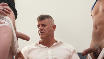 DILF gets ass rammed by two strong blokes with big dicks