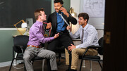 New guy enjoys office group sex with his manager and the boss