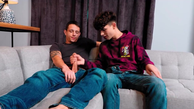 Male slut in a jock strap is having sex with his stepbro