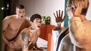 Steamy blokes get intimate at the restaurant in a flaming duo