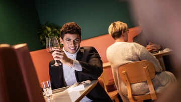 Steamy blokes get intimate at the restaurant in a flaming duo