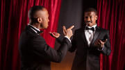 Black men in hot suits pose hot in sexy gay duo