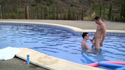 Thin boys share intimate moments by the pool in sexy scenes