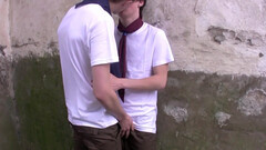 College boys hook up in the back of the building and film themselves