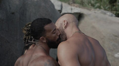 Appealing men make out in outdoor group sex by the beach