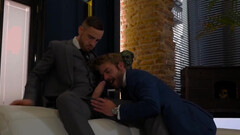 Bareback couch sex after a business talk for Gabriel Phoenix and JP Dubois