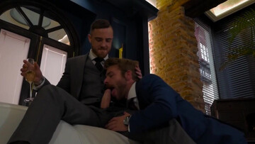 Bareback couch sex after a business talk for Gabriel Phoenix and JP Dubois
