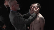 Group sex scene with an oily twink begging older men
