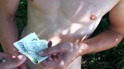 Jizzing on the pretty face of the twink after screwing