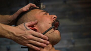 Chained male slave lets hot master do whatever he pleases