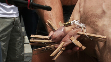 PUBLIC humiliation session for a jacked-up slave