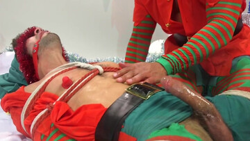 Appealing men play rough Christmas games in bondage perversions