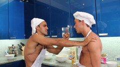 Strong anal fun in the kitchen between two cooks with big dicks