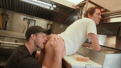 Kitchen fuck with a big dick in his sensitive bum