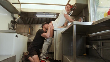 Kitchen fuck with a big dick in his sensitive bum