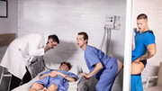 Naked twinks endure doctor's cock through the glory hole