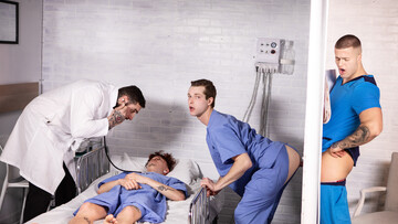 Naked twinks endure doctor's cock through the glory hole