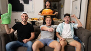 Slender boys pose hot together in a fantastic home play