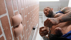 Inked blonde tries glory hole perversions with a random gay slut