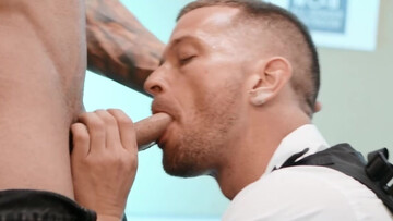 Inked blonde tries glory hole perversions with a random gay slut