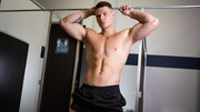 Steamy intimacy at the men's room for a group of hot hunks