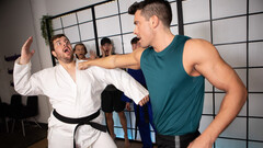 Smooth interracial anal romance for two lads during their karate lesson
