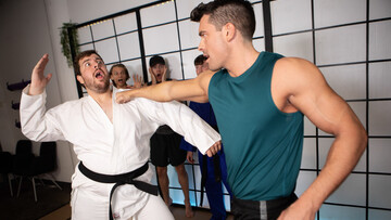 Smooth interracial anal romance for two lads during their karate lesson