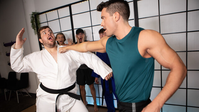 Smooth interracial anal romance for two lads during their karate lesson