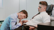 Boss fucks new guy at the office and comes on his fine ass