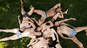 Fine men share young ass on camera in real gay gangbang