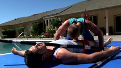 Poolside working out and fucking with two studs