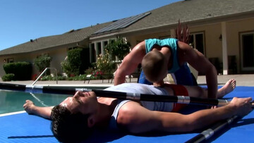 Poolside working out and fucking with two studs