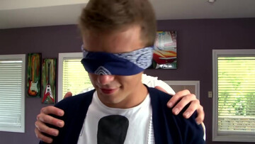 Blindfolded and giving a blowjob to his boyfriend