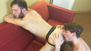 A man with a hairy body is submissive and ready to serve