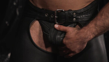 Submissive man with a moustache is rocked by a dom