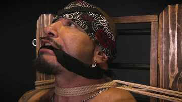 Latino with lots of tattoos is tied up and whipped